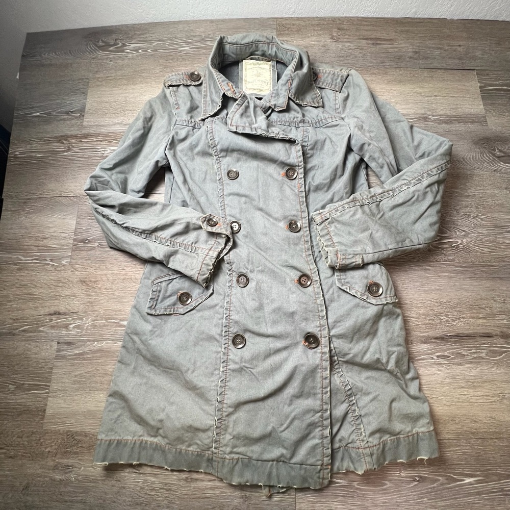 Paparazzi DB Sport Trench Coat Womens XL Gray Distressed Raw Edge Utility Jacket